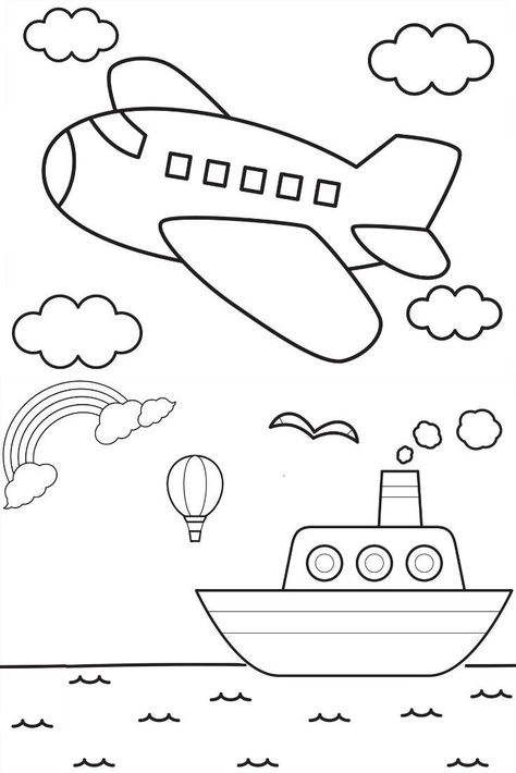 Transportation Coloring Pages Preschool, Drawing For Kindergarten Kids, Home Drawing For Kids, Transportation Coloring Pages, Easy Coloring Pages For Kids, Transportation For Kids, Kids Printable Coloring Pages, Free Kids Coloring Pages, Kindergarten Coloring Pages