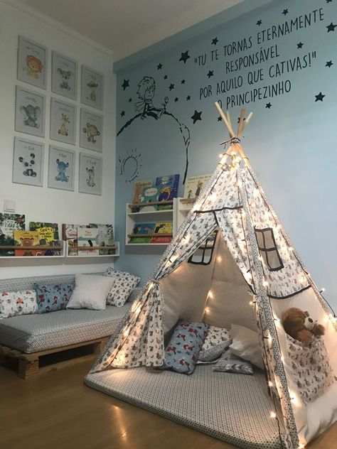 Reading corner - Teepee tent Reading Corner Kids Bedroom, Kids Cozy Corner Ideas, Kids Cozy Corner, Tent Kids Room, Reading Corner Kids, Reading Nook Ideas, Reading Nook Kids, Toddler Boy Room Decor, Baby Boy Bedroom