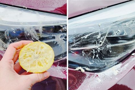 Lemon And Baking Soda, Cleaning Headlights On Car, Clean Headlights, Clean Car Lights, Headlight Restoration Kit, How To Clean Headlights, Baking Soda And Lemon, Headlight Restoration, Baking Soda Cleaning