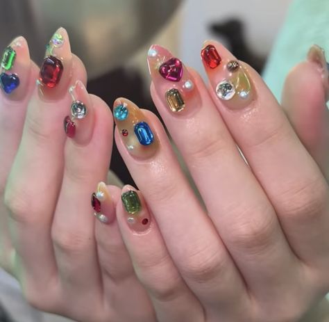 Nail Gem Ideas, Eras Tour Nails Ideas, Nail Jewel Design, Jewelled Nails, Bead Nails, Eras Tour Nail Ideas, Bejeweled Nails, Gemstone Nails, Jeweled Nails