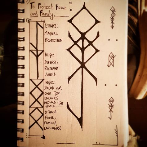 To protect home and family: Eihwaz: for magical protection Algiz : for defense and restraint, to place a shield around the home Inguz: To… | Instagram Nordic Protection Rune, Home Protection Symbols, Protection Ruin, Protection Rune Tattoo, Bind Ruins, Algiz Rune Tattoo, Protection Runes Witchcraft, Heathen Tattoo, Norse Protection Symbol