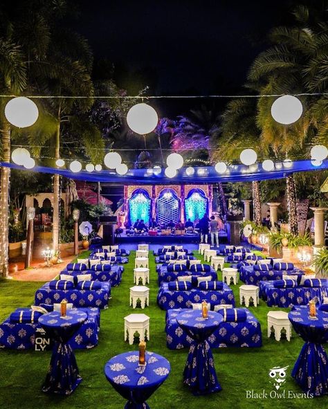 Royal blue themed Sufi Night✨  Each and every thing was customised by @blackowlevents to give a feel of a Sufi Night. Right from the cushion covers to the Moroccan tables, everything was made especially for this event ✨  #DetailingIsAllThatMatters  Decor by @blackowlevents, Hyderabad  Follow www.decorsutrablog.com for ideas about Indian Wedding decor  Email your original pictures to @decorsutrablog@gmail.com to get featured  #hinduwedding #wedmegood #weddingsutra #shaadisaga #shaadimagic #indian Sufi Night Wedding Decor, Sufi Theme Decor, Sufi Night Decor, Sangeet Theme Ideas, Sufi Decor, Marriage Hall Decoration, Qawali Night, Sufi Night, Decor Mood Board