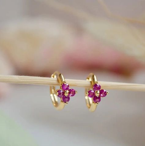 Gold Ruby Earrings, Gold Wedding Earrings, Gold Huggie Earrings, Huggie Earrings Gold, Gold Earrings Wedding, Gemstone Hoop Earrings, Baby Jewelry, Ruby Earrings, Gold Stone