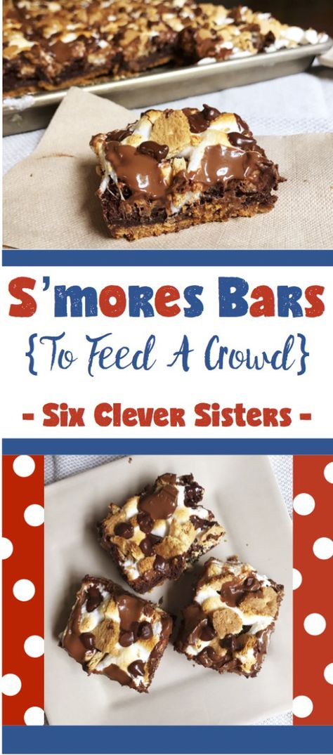 S'mores Bars To Feed A Crowd | July 4 | Sheet Pan Dessert | 4th of July | Recipe | Dessert | Chocolate | S'mores | Campfire | Hershey's | Dessert Bars | Marshmallow | For A Crowd Chocolate Dessert Bars, Sheet Pan Dessert, Chocolate Dessert Bar, Smores Bars, Chocolate Smores, Marshmallow Desserts, Smores Bar, S Mores Bars, Bbq Desserts