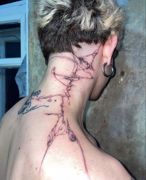 Blakehomie Tattoos, Euro Trash Tattoo, Tattoos Alt, Neck Tattoo Men, Fractal Tattoo, Neck Tattoos For Men, Sigil Tattoo, Sick Tattoo, Creepy Tattoos