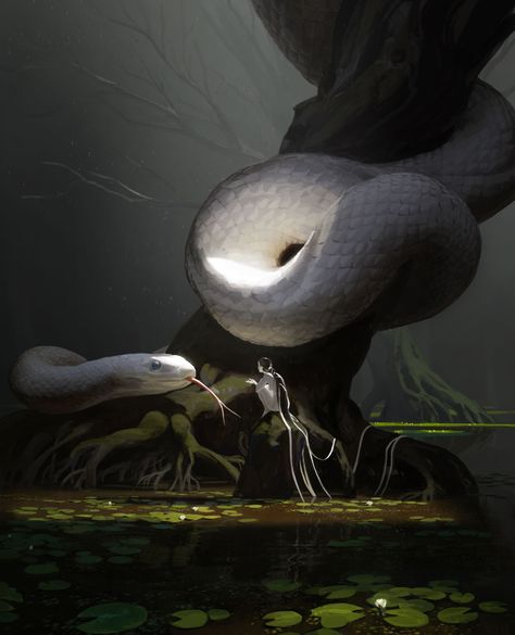 ArtStation - White Snake Snake Monster, Snake Spirit Animal, Snake Painting, Snake Drawing, Myths & Monsters, Spirit Animal Art, Snake Art, Water Drawing, White Snake