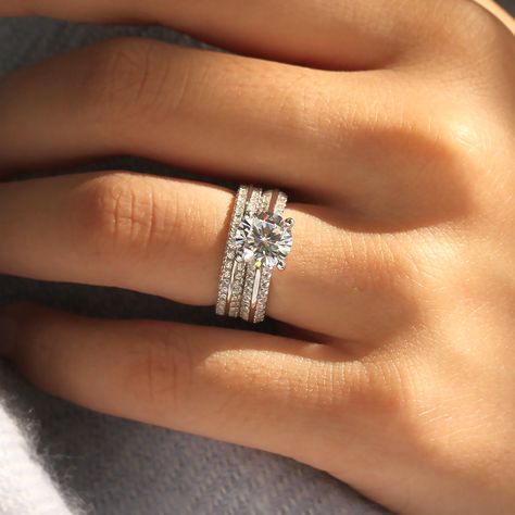 "The item got here quick and was exactly as expected!" - Pam J 3 Layer Wedding Rings, Dual Band Engagement Ring, Engagement Ring Double Band, Layered Diamond Rings, Double Band Wedding Ring, Jewelry Queen, Double Band Engagement Ring, Eternity Band Engagement Ring, Eternity Ring Set