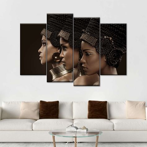 Three Nefertiti Women Multi Panel Canvas Wall Art | ElephantStock Apartment 2023, Albert Koetsier, African Inspired Decor, Decorating House, Women Portrait, Portrait Wall Art, Apartment Decoration, African Home Decor, Afrocentric Art