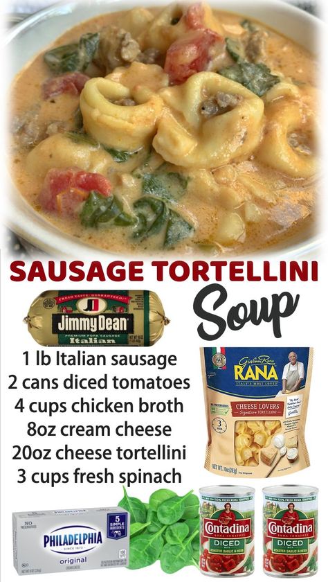 Tortellini, Super Easy Dinner Recipes, Super Easy Dinner, Tortellini Soup, Crockpot Recipes Slow Cooker, Easy Soups, Cooker Recipes, Quick Meals, Family Dinner