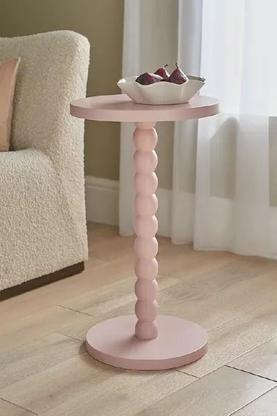 Pastel Homeware Pieces We Love | SheerLuxe Cute Room Decor Aesthetic Pink, Circle Side Table, Furniture Aesthetic, Pink Living Room Decor, Spool Furniture, White Bathroom Designs, Stylish Side Table, Uni Room, Pink Living Room