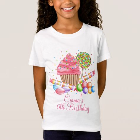 Wonderland Cupcake Candy Lollipop Sweet Tarts T-Shirt Candy Theme Birthday, Candy Theme Birthday Party, Birthday Party Essentials, Gymnastics Birthday, Kid Cupcakes, Paper Hats, 1st Birthday Shirts, Candyland Party, Candy Theme