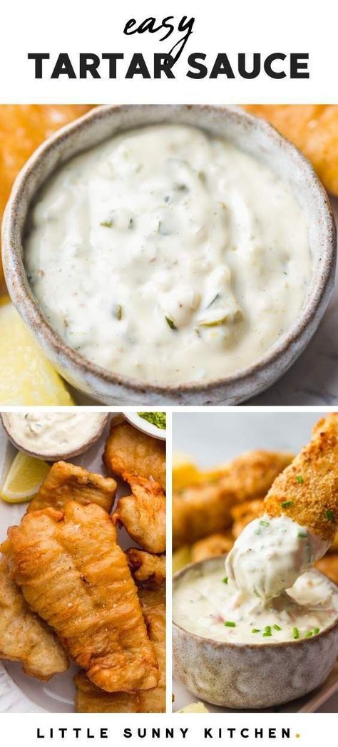 Fish And Chips Dipping Sauce, Homemade Fish And Chips, Easy Tartar Sauce, Tartar Sauce Recipe, Fish N Chips Recipe, Little Sunny Kitchen, Chips Dip, Sauces Recipes, Homemade Tartar Sauce