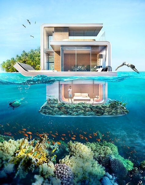 Houseboat with Underwater Ocean Views! Take the tour here: http://www.completely-coastal.com/2015/10/houseboat-with-underwater-ocean-views.html Underwater Bedroom, Underwater Room, Underwater House, Aesthetic Interior Design, Living In Dubai, Floating House, Yacht Design, Pool Spa, Awesome Bedrooms