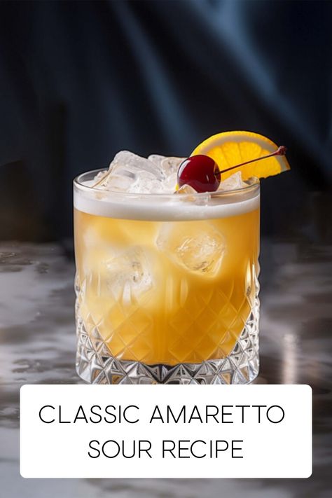 Amaretto Sour Drink, Amaretto Sour Recipe, Sour Drink, Amaretto Sour, Sour Foods, Office Siren, Cocktail Garnish, Drink Recipe, A Drink