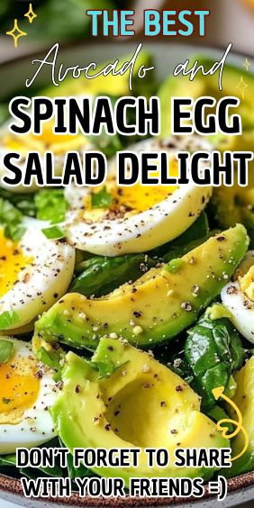 Avocado and Spinach Egg Salad Delight Spinach Avocado Salad Recipes, Avocado Egg Bowl, Avocado And Spinach Egg Salad, Avocado Spinach Egg Salad, Spinach And Avocado Salad, Healthy Spinach Salad Recipes, Avocado And Eggs Recipes, Egg And Avocado Salad, Spinach Salad With Egg