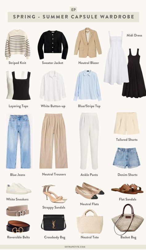 Summer Work Outfit Capsule, Casual Classic Style Summer, Spring Outfit Capsule 2024, Petite Style Outfits Summer, Outfit Inspo Capsule Wardrobe, Summer 24 Capsule Wardrobe, Wardrobe Spring 2024, Europe Summer Wardrobe, Spring 2024 Wardrobe