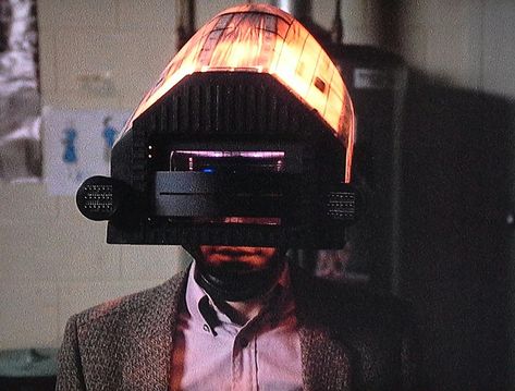 "In VIDEODROME James Woods refused to wear this helmet from fear of electrocution. That's DAVID CRONENBERG!" - Will McCrabb David Cronenberg Films, James Woods, David Cronenberg, Guilty Conscience, Collage Ideas, Movie Stills, Film Stills, Scary Movies, Horror Films