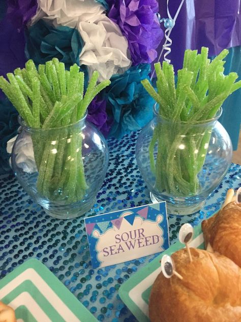 Atlantis Birthday Party, Under The Sea Birthday Party For Adults, Under The Sea Party Theme Decoration, Mermaid Taco Bar, Deep Sea Theme Party, Diy Sea Party Decorations, Marine Biology Birthday Theme, Ocean Themed Snacks Under The Sea, Aquatic Party Theme