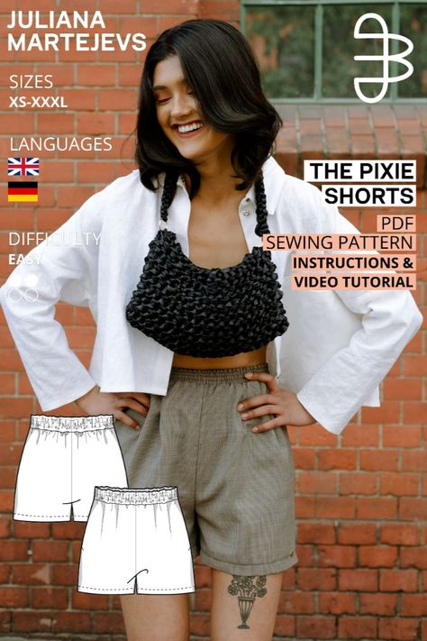 The Pixie Shorts Sewing Pattern by Juliana Martejevs | Stylish and Comfortable Summer Shorts Set Sewing Pattern, Sewing Pattern Free, Shorts Sewing Pattern, Shorts Sewing, Patterned Sheets, Pattern Free, Easy Projects, Co Ord, Patterned Shorts