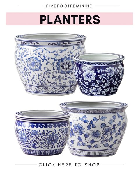 Blue And White Planters Pots, Blue And White Planter, Homey House, Extra Large Planters, White Flower Pot, Blue White Ceramic, White Ceramic Planter, Blue Planter, Large Flower Pots