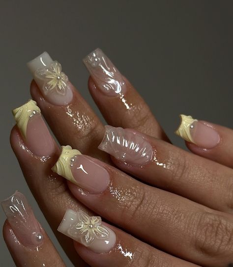 Anniversary Nails, Natural Nail Designs, 3d Flower Nails, Spring Acrylic Nails, Fancy Nails Designs, Girly Acrylic Nails, Classy Acrylic Nails, Long Acrylic Nails Coffin, Really Cute Nails