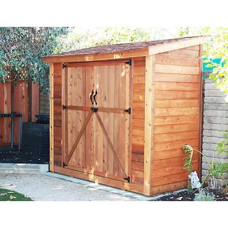 Wood Double Door, Cedar Shingle Roof, Shed Decor, Lean To Shed, Door Garden, Cedar Garden, Cheap Sheds, Red Cedar Wood, Shed Kits