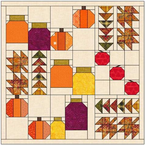 Autumnal Quilt, Thanksgiving Fabric, Pumpkin Quilt Pattern, Autumn Quilts, Seasonal Quilts, Quilt Pictures, Halloween Quilt Patterns, Fall Quilt Patterns, Fall Themes