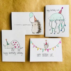 3 Pack Watercolor Birthday Cards | Etsy Canada Happy Birthday Cards Diy, Anniversaire Diy, Watercolor Birthday Cards, Birthday Card Drawing, Hand Drawn Cards, Watercolor Birthday, Bday Cards, Watercolor Bookmarks, Envelope Art