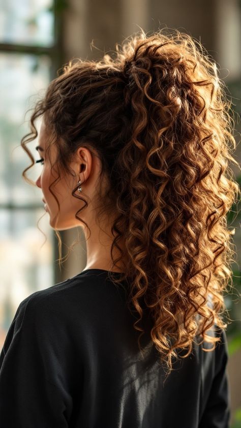 40+ Easy Ponytail Hairstyles for Active Days Natural Curls Ponytail, Curly Wavy Ponytail, Easy Curly Ponytail Hairstyles, Curl Ponytail Hairstyles, Curly Hair High Ponytail, Ponytail Curly Hairstyles, Curly Hair Ponytail Styles, Curly High Ponytail, Ramen Noodle Hair