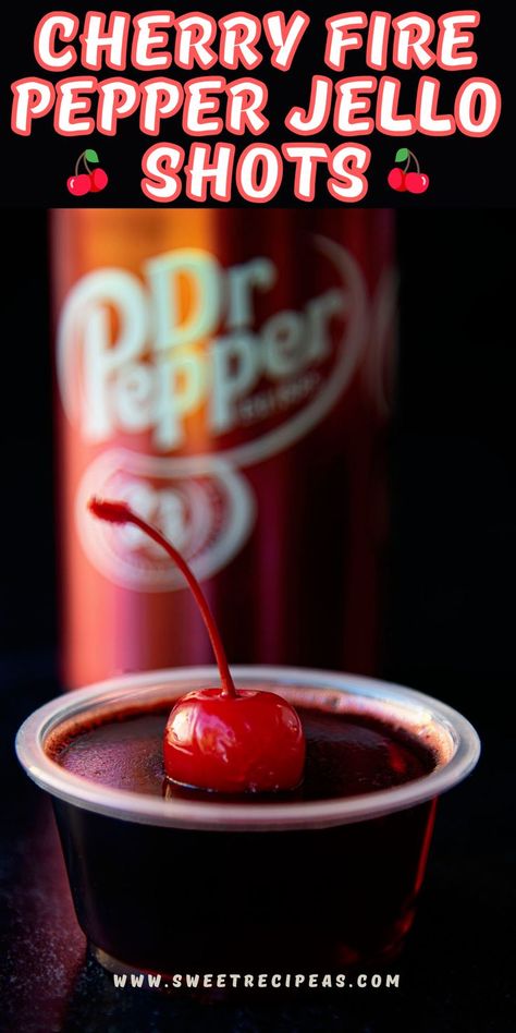 Dr Pepper Shots, Cherry Fireball Jello Shots, Dr Pepper Jello Shots, Dr Pepper Desserts, Fireball Pudding Shots, Fireball Jello Shots Recipe, Black Cherry Jello Shots, Fireball Jello Shots, Black Cherry Jello