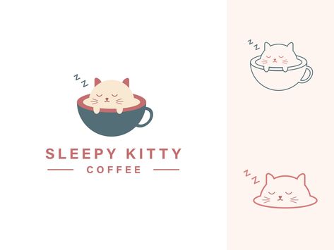 Logo Design With Illustration, Pet Cafe Logo, Cat Branding Design, Japanese Cafe Logo, Cute Logos Design, Cat Logo Ideas, Cat Logo Design Ideas, Cute Logo Ideas, Cat Cafe Logo