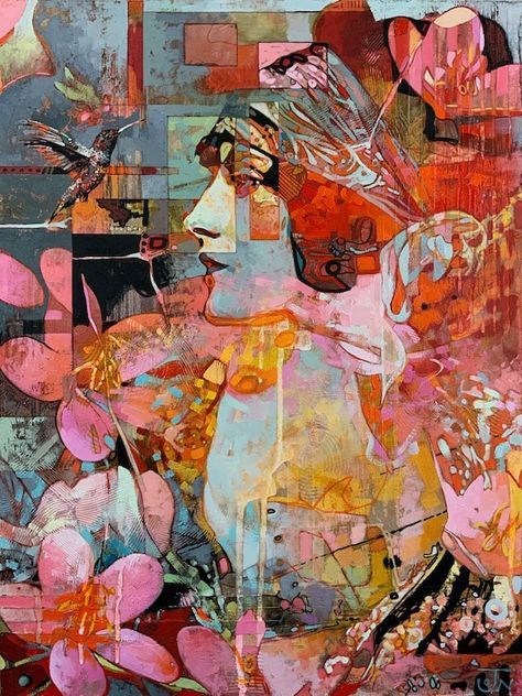 Abstract Portrait Painting, Soyut Sanat Tabloları, Intuitive Art, Figurative Artists, The Mystic, Arte Inspo, Floral Elements, Abstract Portrait, Happy Spring