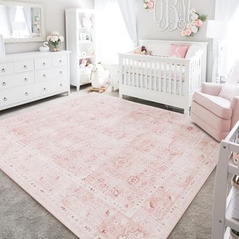 Amazon.com: Pink Rug 5x7 for Living Room,Machine Washable Girls Room Rug for Nursery Bedroom,Blush Pink Super Soft Faux Wool Boho Floral Carpet 5 by 7 : Home & Kitchen Nursery Carpet Ideas, Light Pink Nursery Rug, Nursery Rug On Carpet, Antique Pink Nursery, Blush Pink Toddler Bedroom, Rose Themed Nursery, Pink And Brown Nursery, Bedroom Blush Pink, Girl Nursery Rug