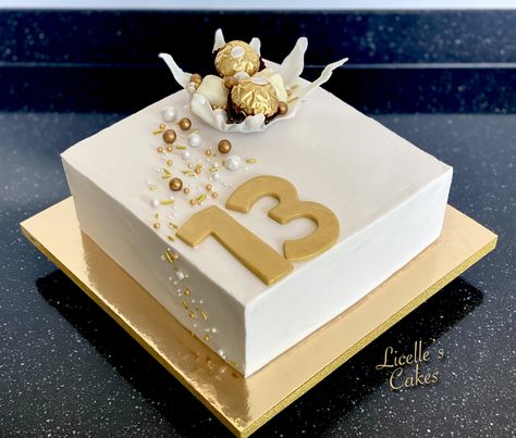 Lemon cake and buttercream with fondant letters, chocolate splash, chocolates and sprinkles. Square Shape Cake Designs, Square Cake Design Birthdays, Chocolate Splash, Square Birthday Cake, Square Cake Design, Birthday Cake For Father, Fondant Letters, Cake Design For Men, Cake With Gold