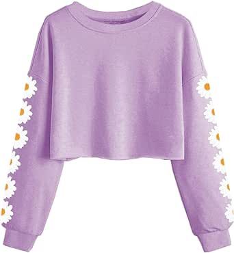 Hair Casual, Layers Long, Crop Hoodies, Crop Tops For Kids, Bangs Long, Flower Sleeve, Shirts Cute, Girls Crop Tops, Purple Outfits