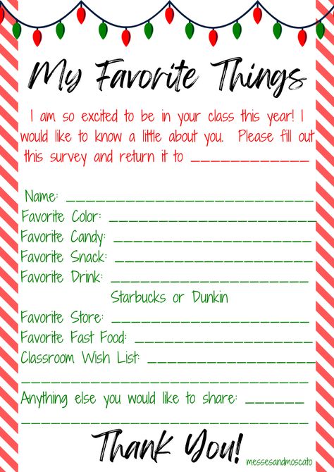 Send to teachers to learn about their favorites! This makes gift giving so easy! #teachergift #gifting #favoritethings #teacher Teacher Wish List Printable, Teacher Christmas Wish List Printable, Teacher Wishlist, Teacher Wish List, Prek Teacher, Teacher Birthday, Teacher Printable, Christmas Favorites, Christmas Classroom