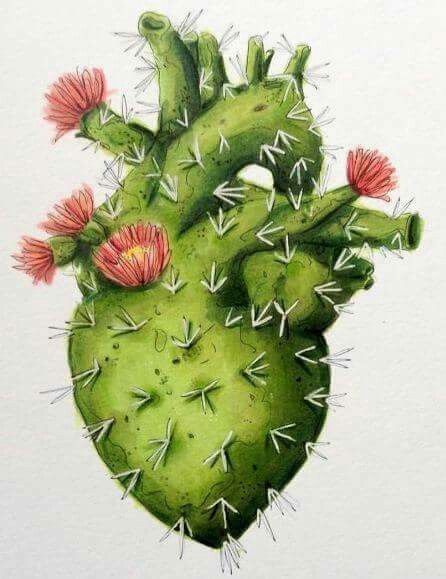 Cactus heart <3 نباتات منزلية, Blooming Cactus, Cactus Art, Art Et Illustration, Art And Illustration, Mexican Art, Anatomy Art, Heart Art, Art Plastique