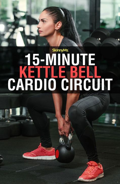 Short on time? Want to lose weight? Try this 15-Minute Kettlebell Cardio Circuit to melt fat and shape up in just 15 minutes! Kettlebell Cardio, Kettlebell Circuit, Cardio Circuit, Cardio Exercises, Kettle Bell, Kettlebell Training, Popular Workouts, Kettlebell Workout, Yoga Routine