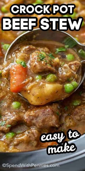 Homemade Crockpot beef stew is an easy and flavorful main course that we love pulling our slow cooker out for. It's one of my favorite stew recipes ever! #spendwithpennies #stew #beefstew #crockpotbeefstew #slowcooker #slowcookerbeefstew #easybeefstew Crock Pot Beef Stew, Crockpot Beef Stew, Beef Stew Meat Recipes, Stew Recipes Crockpot, Easy Beef Stew Recipe, Crock Pot Beef, Crockpot Recipes Beef Stew, Crockpot Stew, Easy Beef Stew