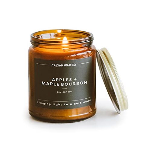 Calyan Wax Soy Wax Candle, Apples & Maple Bourbon Scented Candle for The Home | Premium Candle with Essential Oils | 7.2 oz 57 Hour Burn | Soy Candle in Amber Glass Jar | Aromatherapy, Gift Leather Scented Candle, Maple Bourbon, Apple Maple, Amber Glass Jars, Aromatherapy Gifts, Amber Jars, Natural Soy Wax Candles, Natural Soy Candles, Natural Scents