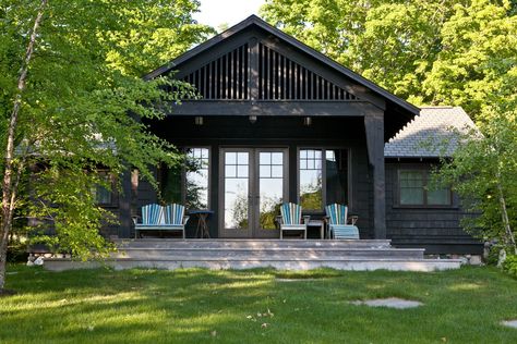 As Memorial Day and the official cottage season kick-off approaches, we offer the following tribute to and tips for creating or upgrading your own getaway. Cottage Addition Ideas, Small Lake Cottage Interiors, Blue Adirondack Chairs, Small Lake Cottage, Lady Lounge, Lake Cottage Decor, Small Lake Houses, Cottage House Designs, Michigan Cottage