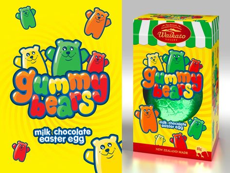 Gummy Bear Easter egg by Matt Battye on Dribbble Gummy Bear Packaging, Gummy Packaging Design, Jelly Packaging Design, Gummies Packaging Design, Gummy Packaging, Jelly Bears, Moodboard Inspo, Candy Packaging, Easter Egg Designs