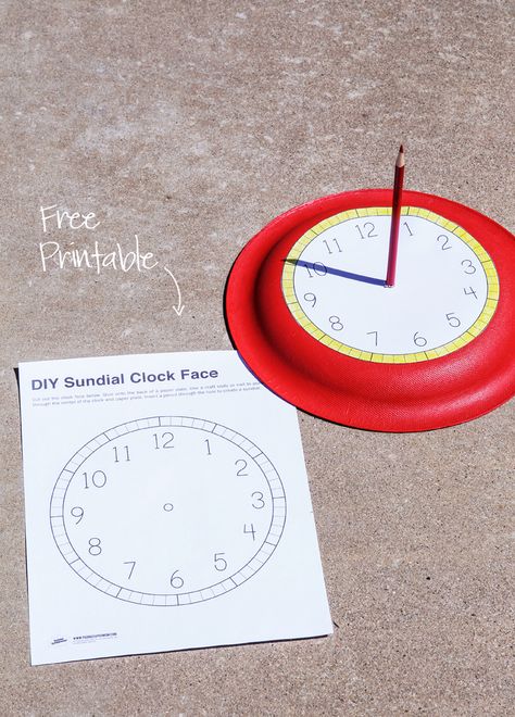 Free Printable Sundial Clockface Click the link above to download our free printable clock face — use it with just a paper plate and pencil to create your own sundial. Instructions are included with the template. Make A Sundial, Vetenskapliga Experiment, Safety Week, Summer Science, Kid Science, Kid Experiments, Summer Learning, Stem Projects, Magazines For Kids