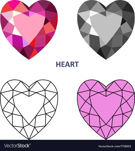 Heart Diamond Drawing, Gem Heart Drawing, Crystal Heart Drawing, Gem Outline, Gems Illustration, Draw A Diamond, Template Heart, Gem Drawing, Jewel Drawing