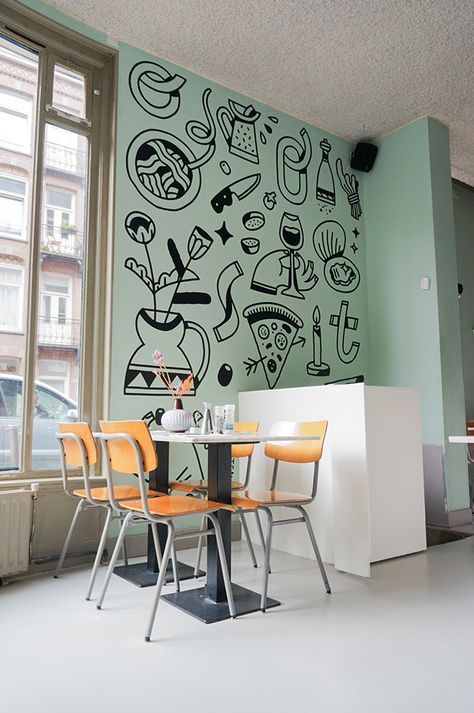 Wall Paint Restaurant, Restaurant Mural Wall Paintings, Cafe Wall Painting Ideas, Coffee Shop Mural Ideas, Restaurant Wall Painting Art, Mural Coffee Shop Wall Art, Wall Painting Ideas Cafe, Restaurant Wall Painting Ideas, Cafe Mural Ideas