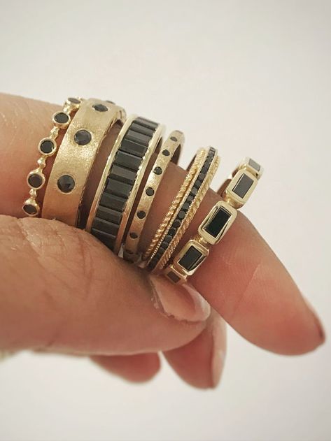 Trendy Black Stackable Jewelry, Fine Jewelry Black Stackable Jewelry, Elegant Black Stackable Rings, Black Stackable Fine Jewelry Rings, Fine Jewelry Stackable Black Diamond Rings, Edgy Rings, Hipster Jewelry, Vintage Inspired Rings, Black Wedding Rings