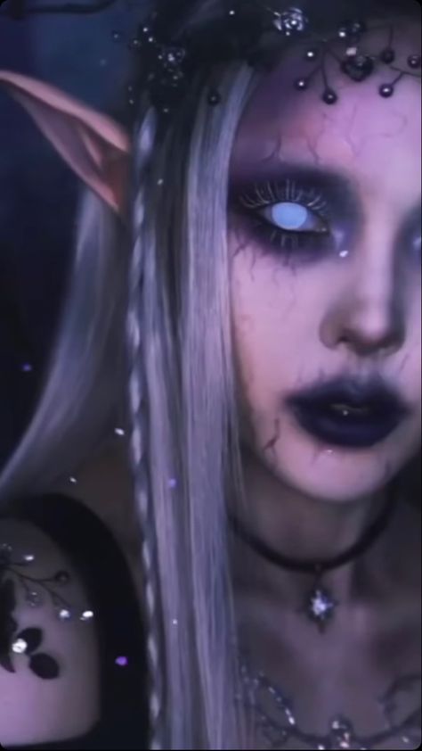 Ghost Inspired Makeup, Beautiful Ghost Makeup, Scary Elf Costume, Scary Fairy Halloween Costumes, Demon Fairy Makeup, Dark Forest Fairy Makeup, Dark Elf Costume Halloween, Dark Elf Halloween Costume, Dead Fairy Makeup