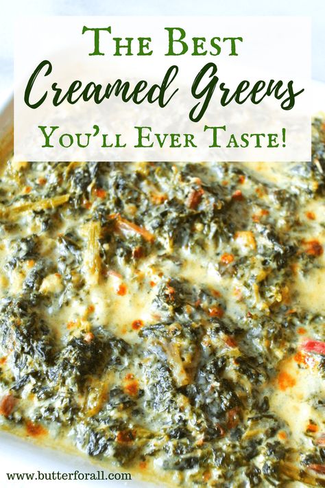 Creamed Spinach And Kale, Creamed Collard Greens Recipe, Creamed Kale And Spinach Recipes, Creamed Swiss Chard Recipes, Creamed Collard Greens, Green Kale Recipes, Swiss Chard And Kale Recipes, Boiled Kale Recipes, Healthy Greens Recipes