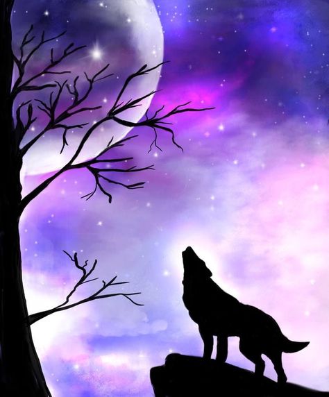 Galaxy painting,  Autodesk sketchbook, wolf silhouette, digital watercolor Purchase galaxy canvas wall art at cheapwallarts.com at affordable cost. Painting Acrylic Easy, Galaxy Painting Acrylic, Painting Silhouette, Watercolor Wolf, Autodesk Sketchbook, Wolf Silhouette, Wolf Painting, Christmas Paintings On Canvas, Watercolor Galaxy