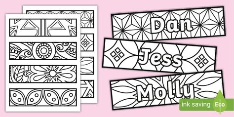 You can download these editable name bookmarks and insert your name or children’s names on them. Then, once you’ve added the names, you can print them out and get the children to colour them in.  This is a great activity for young children to do. It helps them learn to write their own name, and it’s also great for their fine motor skills.  Giving children their own bookmarks with their names on will hopefully encourage children to start reading for pleasure!  Once children have finished colou Editable Bookmarks Free Printable, Name Coloring Pages, What Is Mindfulness, Mindfulness Colouring, Dr. Seuss, Class Displays, Alphabet Phonics, School Supplies List, Algebraic Thinking